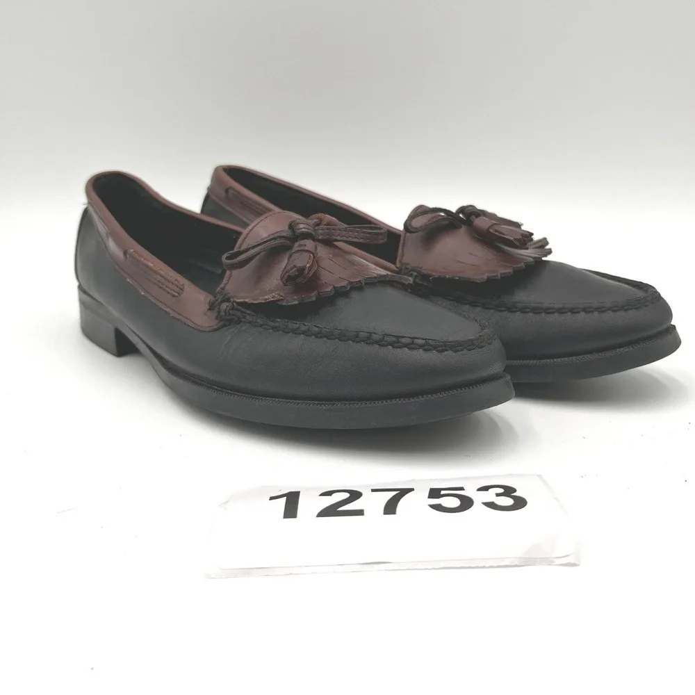 Sebago Handsewn Tassel Loafers Mens 11M Black Brown Leather Block Heels Shoes